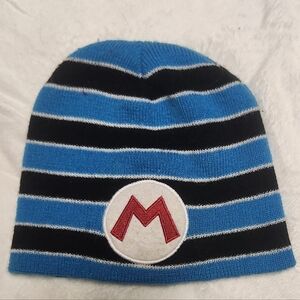 Mario- Nintendo- Blue- Striped- Beanie- Winter Hat